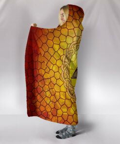 Viking Style Hooded Blanket, Valknut Vignette On Gold Background