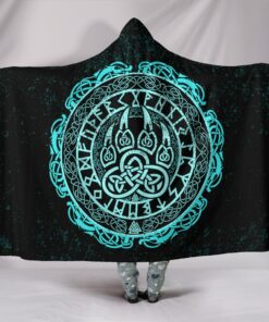 Viking Style Hooded Blanket, Viking Bear Claws Cyan Tattoo