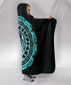 Viking Style Hooded Blanket, Viking Bear Claws Cyan Tattoo
