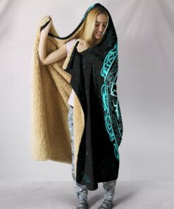 Viking Style Hooded Blanket, Viking Bear Claws Cyan Tattoo