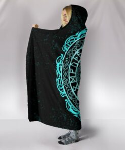 Viking Style Hooded Blanket, Viking Bear Claws Cyan Tattoo