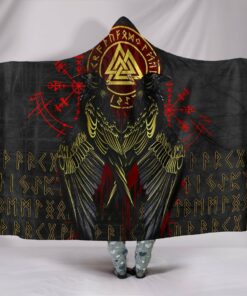 Viking Style Hooded Blanket, Vikings Valknut and Ravens Tattoo