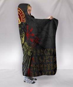 Viking Style Hooded Blanket, Vikings Valknut and Ravens Tattoo
