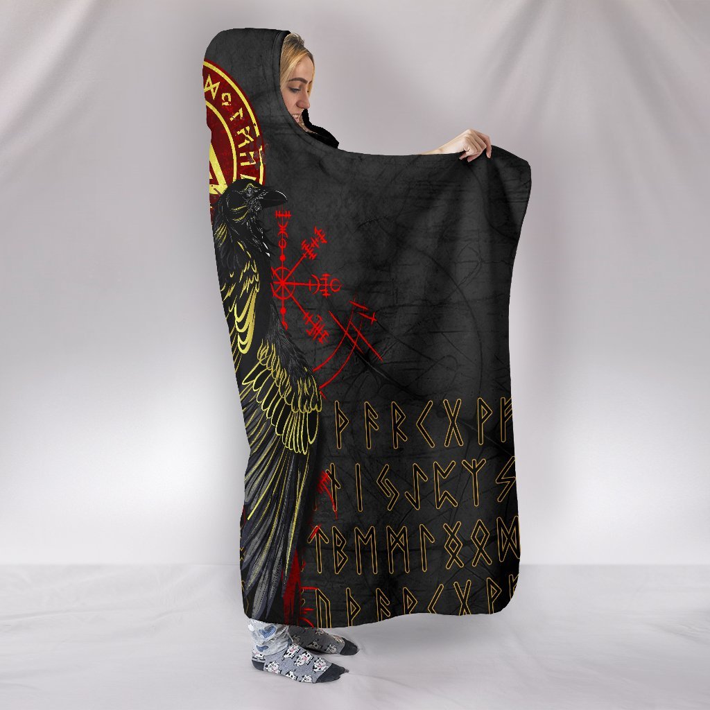 Viking Style Hooded Blanket, Vikings Valknut and Ravens Tattoo