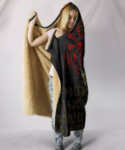 Viking Style Hooded Blanket, Vikings Valknut and Ravens Tattoo