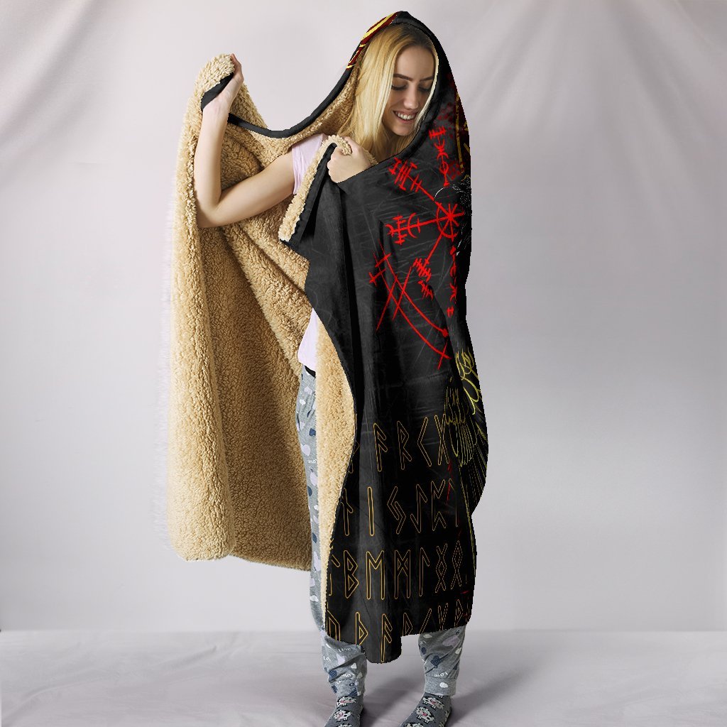 Viking Style Hooded Blanket, Vikings Valknut and Ravens Tattoo
