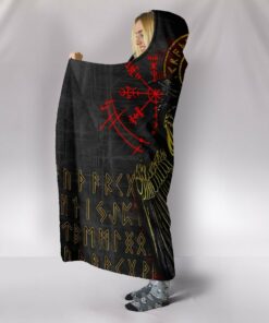 Viking Style Hooded Blanket, Vikings Valknut and Ravens Tattoo