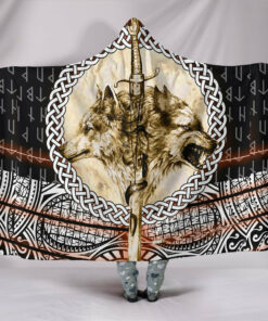 Viking Style Hooded Blanket, Wolf and Vikings Tattoo 3D