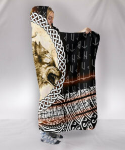 Viking Style Hooded Blanket, Wolf and Vikings Tattoo 3D