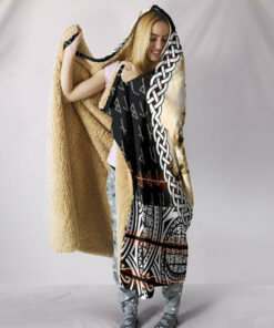 Viking Style Hooded Blanket, Wolf and Vikings Tattoo 3D