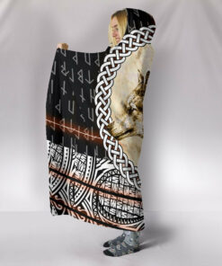 Viking Style Hooded Blanket, Wolf and Vikings Tattoo 3D