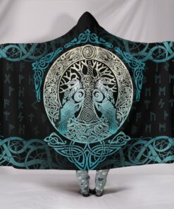 Viking Style Hooded Blanket Yggdrasil and Ravens