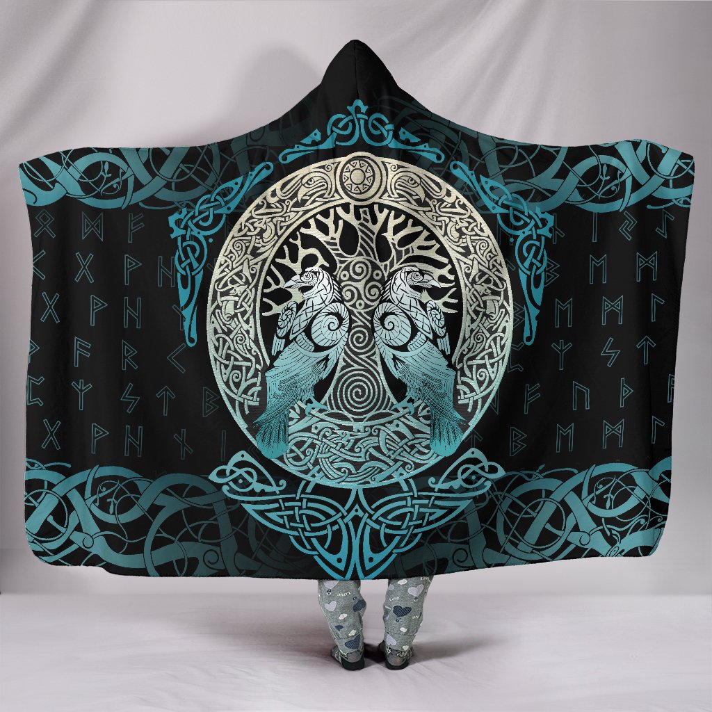 Viking Style Hooded Blanket Yggdrasil and Ravens