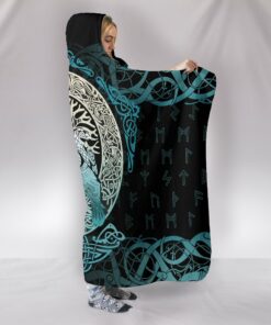 Viking Style Hooded Blanket Yggdrasil and Ravens