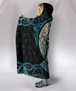 Viking Style Hooded Blanket Yggdrasil and Ravens