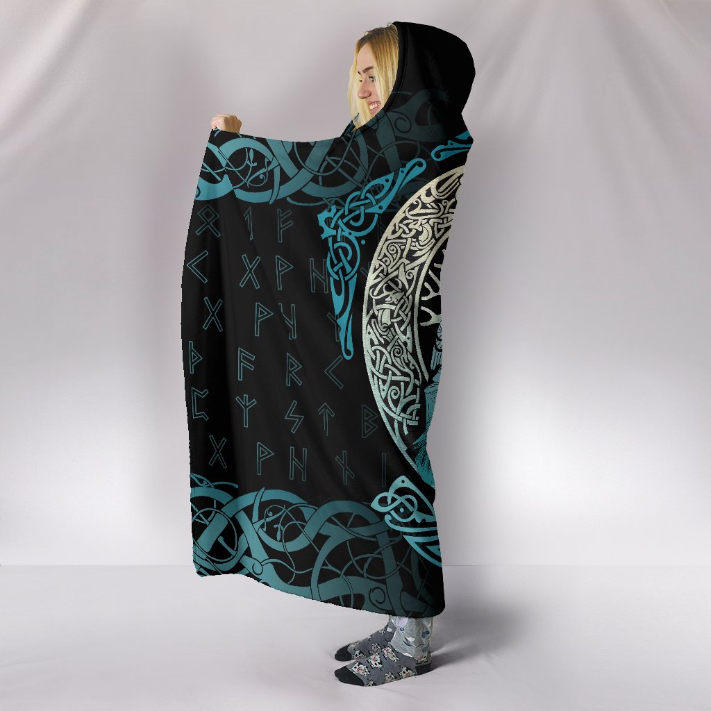 Viking Style Hooded Blanket Yggdrasil and Ravens