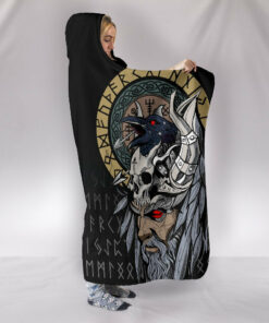Viking Style Odin Raven Hooded Blanket