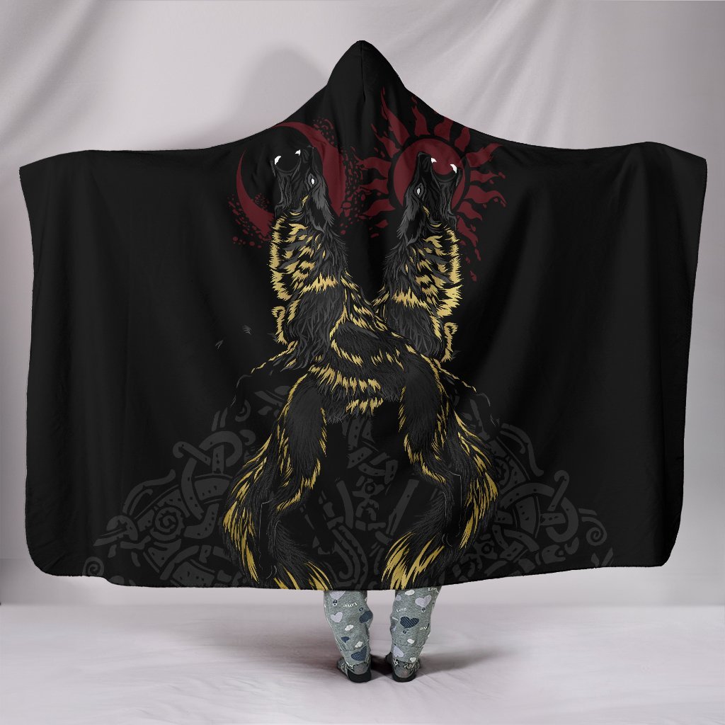 Viking Style The Wolves Skoll and Hati Hooded Blanket