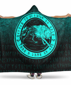 Viking Wolf Of Odin Cyan Version Hooded Blanket