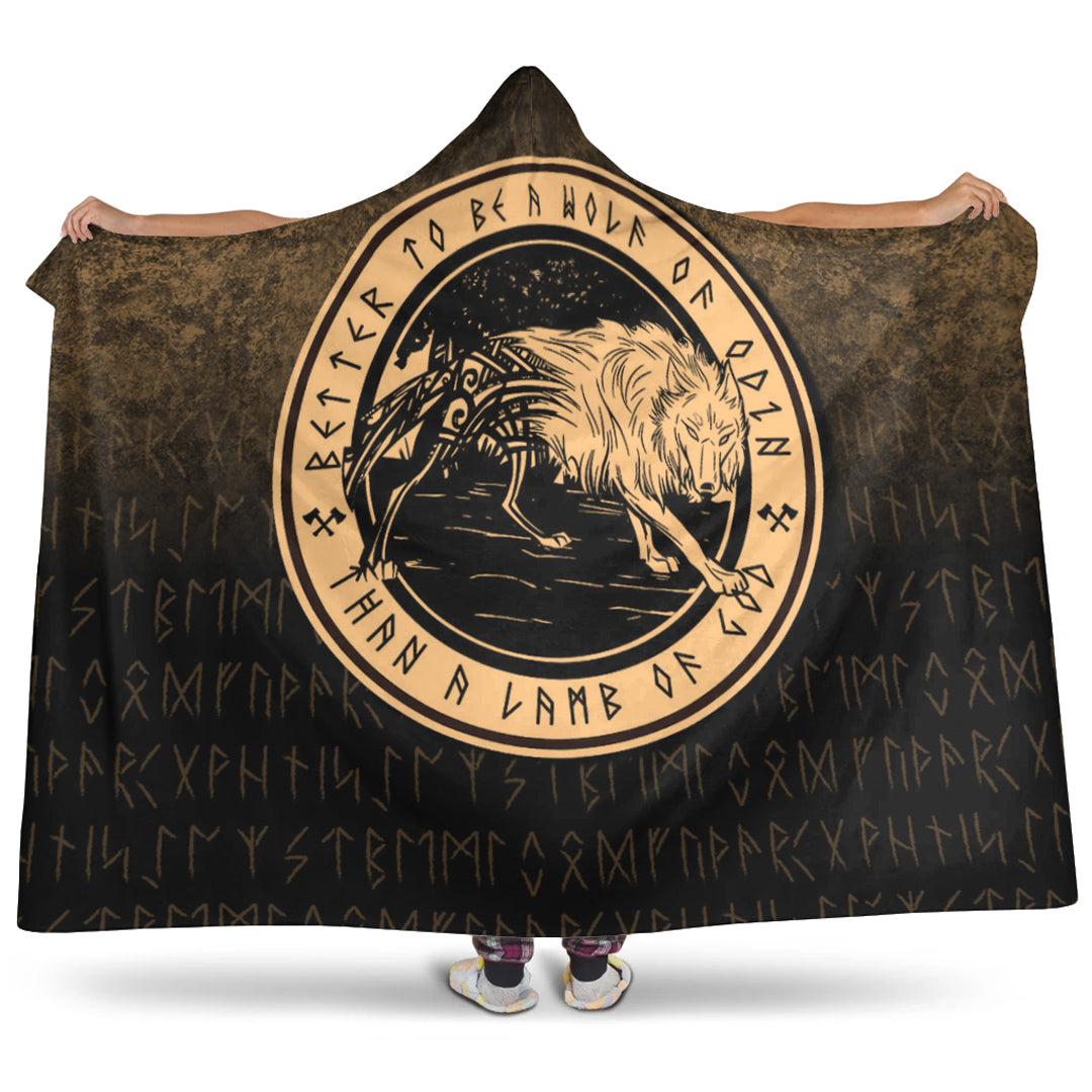 Viking Wolf Of Odin Gold Version Hooded Blanket