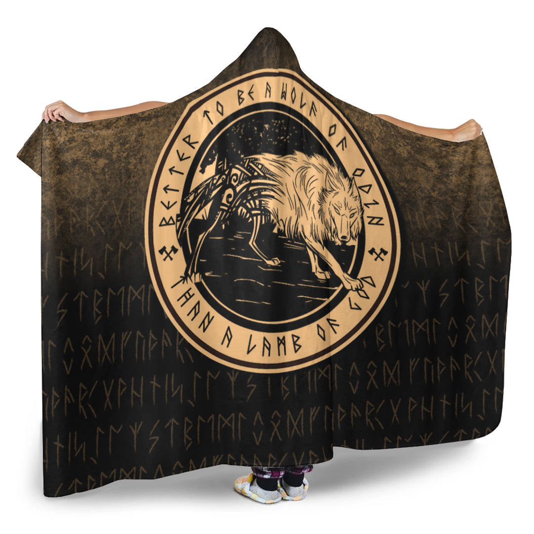 Viking Wolf Of Odin Gold Version Hooded Blanket