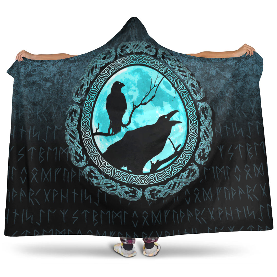 Vikings Huginn Muninn Odin’s Ravens Cyan Version Hooded Blanket