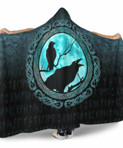 Vikings Huginn Muninn Odin’s Ravens Cyan Version Hooded Blanket