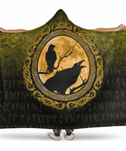 Vikings Huginn Muninn Odin’s Ravens Gold Version Hooded Blanket