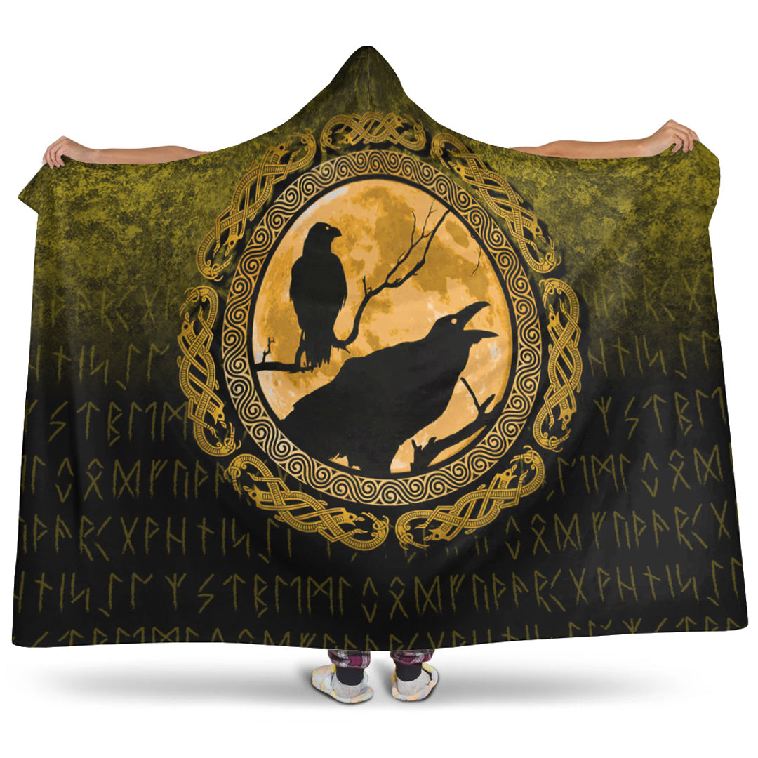 Vikings Huginn Muninn Odin’s Ravens Gold Version Hooded Blanket