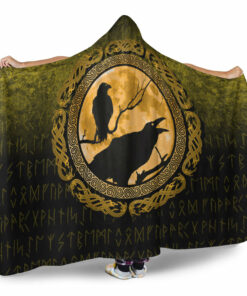 Vikings Huginn Muninn Odin’s Ravens Gold Version Hooded Blanket