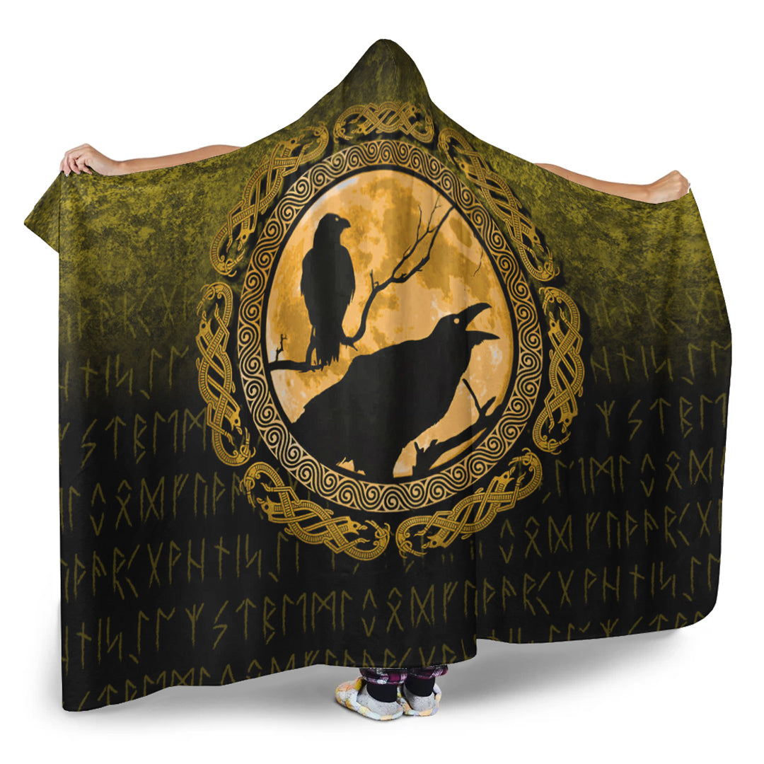 Vikings Huginn Muninn Odin’s Ravens Gold Version Hooded Blanket