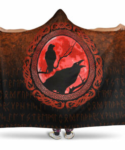 Vikings Huginn Muninn Odin’s Ravens Red Version Hooded Blanket
