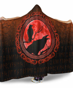 Vikings Huginn Muninn Odin’s Ravens Red Version Hooded Blanket