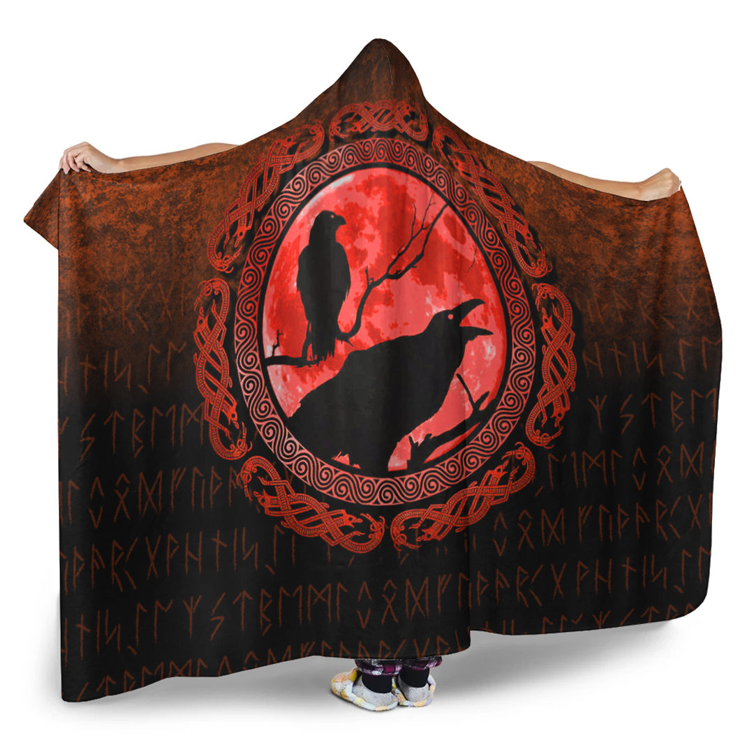 Vikings Huginn Muninn Odin’s Ravens Red Version Hooded Blanket