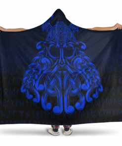 Vikings Odin Valhalla Blue Version Hooded Blanket