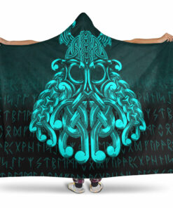 Vikings Odin Valhalla Cyan Version Hooded Blanket
