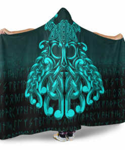 Vikings Odin Valhalla Cyan Version Hooded Blanket
