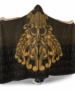 Vikings Odin Valhalla Gold Version Hooded Blanket