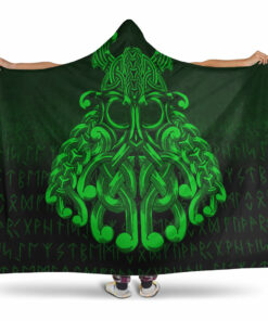 Vikings Odin Valhalla Green Version Hooded Blanket