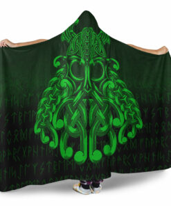 Vikings Odin Valhalla Green Version Hooded Blanket