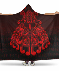 Vikings Odin Valhalla Red Version Hooded Blanket