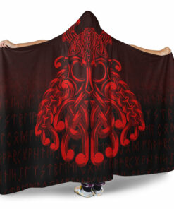 Vikings Odin Valhalla Red Version Hooded Blanket