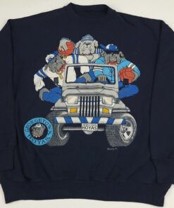 Vintage 80s Georgetown Hoyas Bulldog Jeep Cartoon Sweatshirt Rare Ball Sport USA