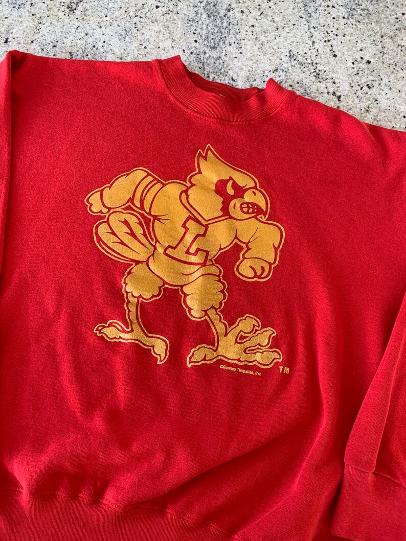 Vintage 80s Louisville Cardinals Crewneck Sweatshirt University Football Fan Shirt Gifts for NCAA Fans
