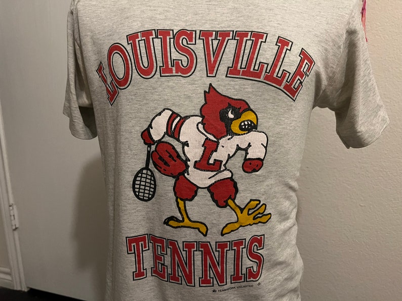 Vintage 80's Louisville Cardinals Tennis T Shirt University Football Fan Shirt Gifts for NCAA Fans