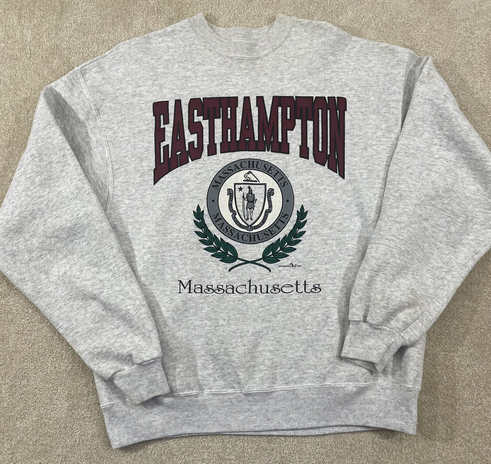 Vintage 90S Massachusetts State Seal Native Indian Sweatshirt