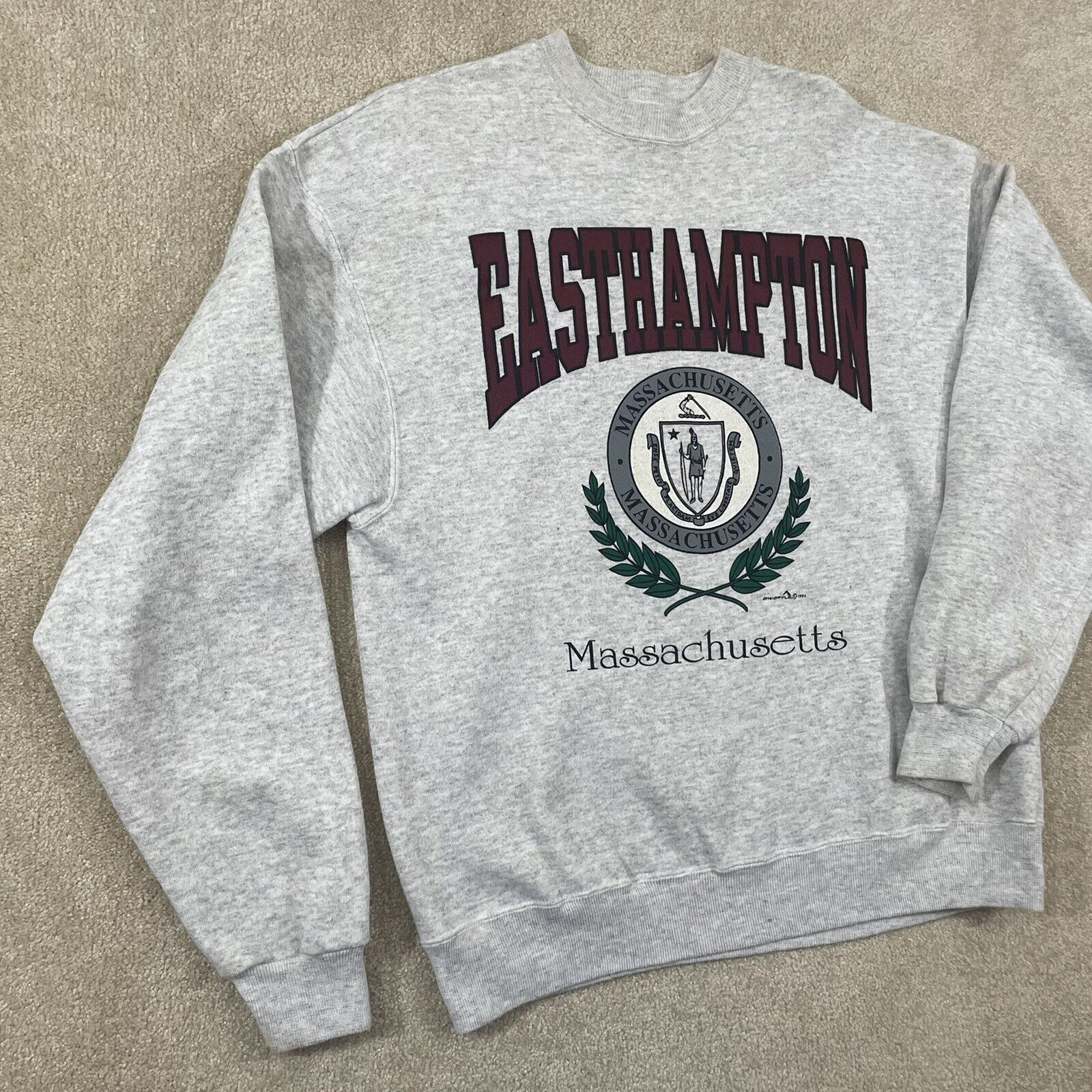 Vintage 90S Massachusetts State Seal Native Indian Sweatshirt