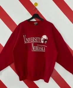 Vintage 90S Nebraska Cornhuskers Crewneck Sweatshirt, University Nebraska Sweater Nebraska Cornhuskers Print Logo Red