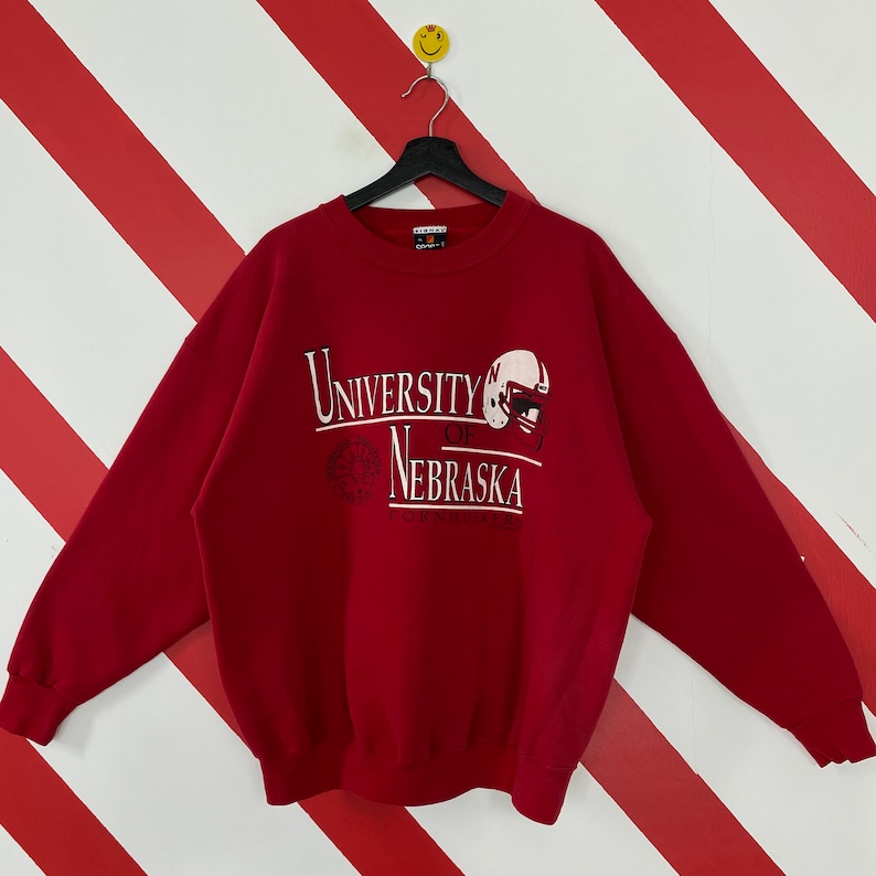 Vintage 90S Nebraska Cornhuskers Crewneck Sweatshirt, University Nebraska Sweater Nebraska Cornhuskers Print Logo Red