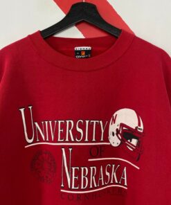 Vintage 90S Nebraska Cornhuskers Crewneck Sweatshirt, University Nebraska Sweater Nebraska Cornhuskers Print Logo Red